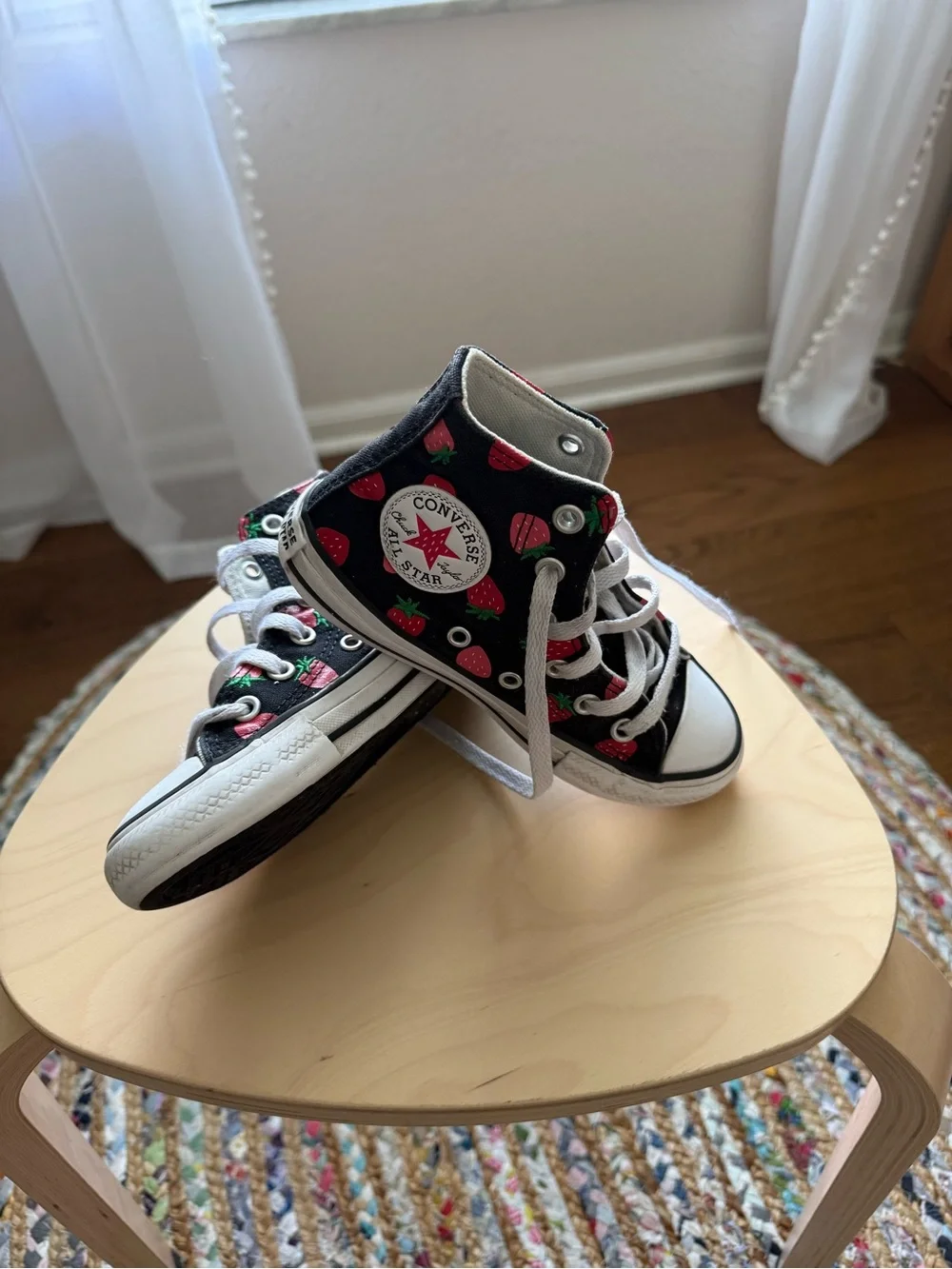 Converse Kids Black High-Top Sneakers with Pink & Red Strawberry Print